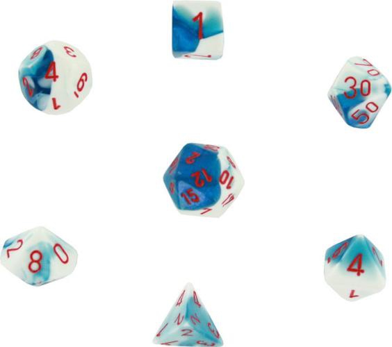 Gemini Polyhedral Astral Blue-White W/Red 7-Dice Set