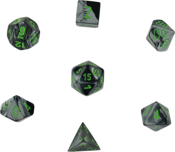 Gemini Polyhedral Black-Grey W/Green 7-Dice Set