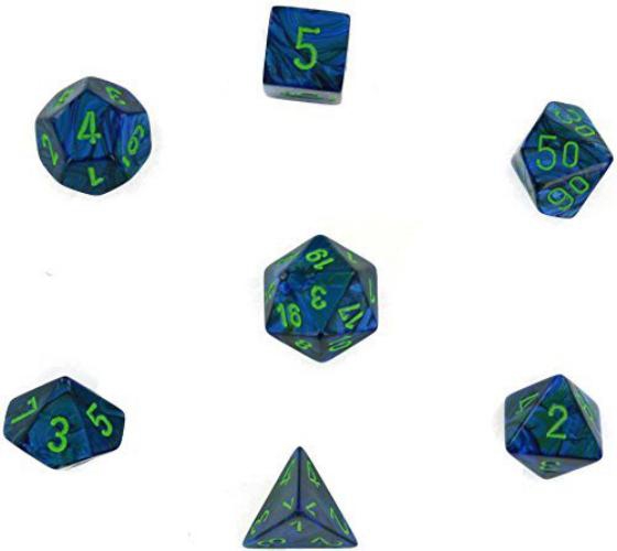 Lustrous Polyhedral Dark Blue W/Green 7-Dice Set