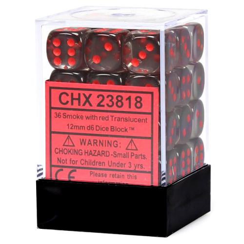 Translucent 12Mm D6 Smoke/Red 36-Dice Set